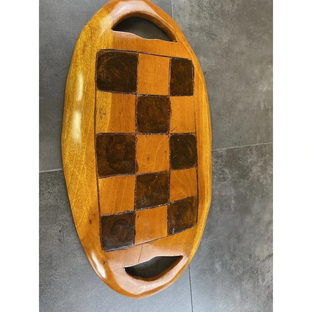 Haiti 2 toned Mahogany Wooden Serving Tray w/ Handles